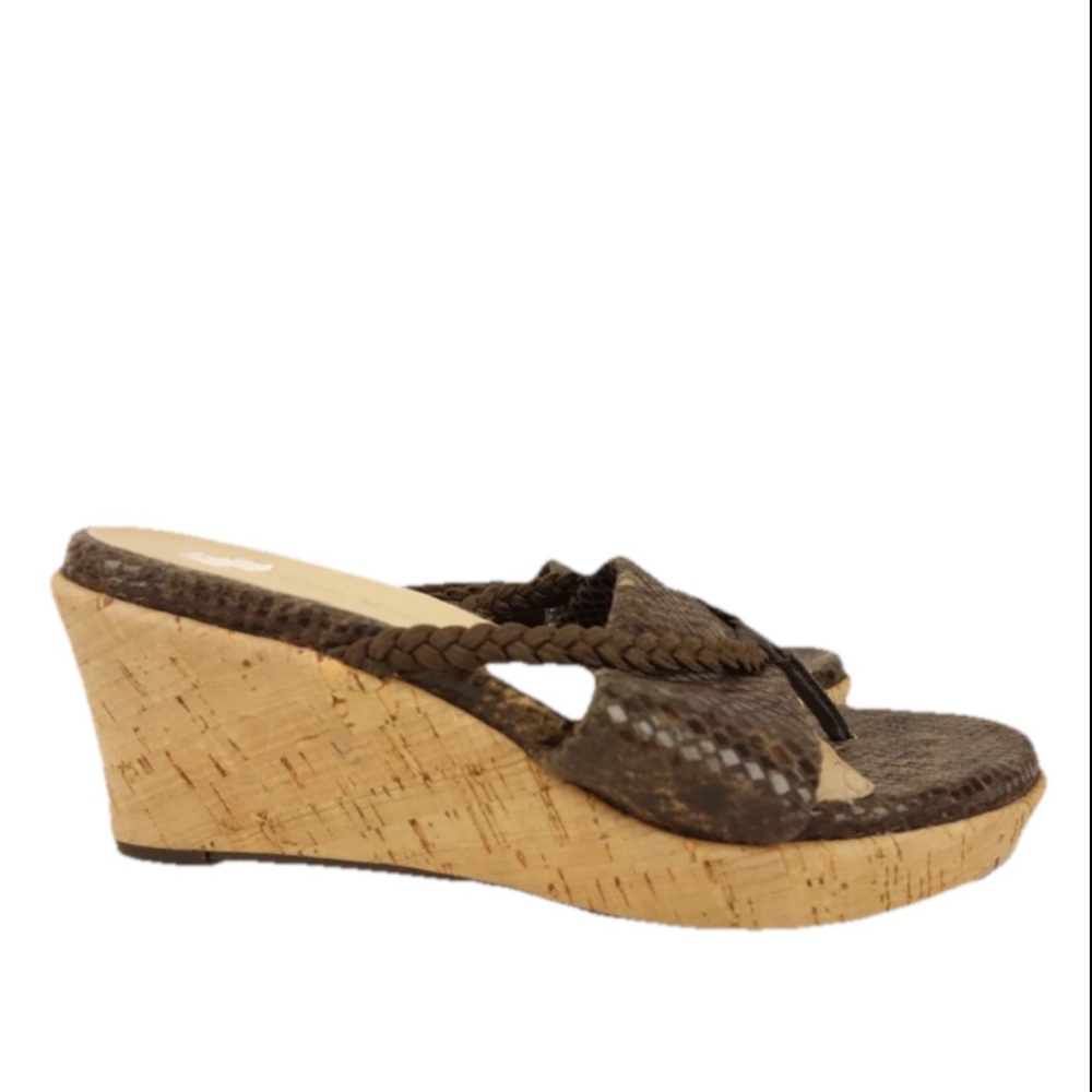 NTW Taryn Rose Cork Wedges Braided Thong Platform Animal Print.  Brown. Size 6 - Picture 4 of 8